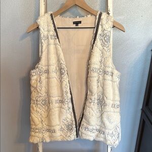 Rebecca Elliot Cream and Gray Faux Fur Vest
